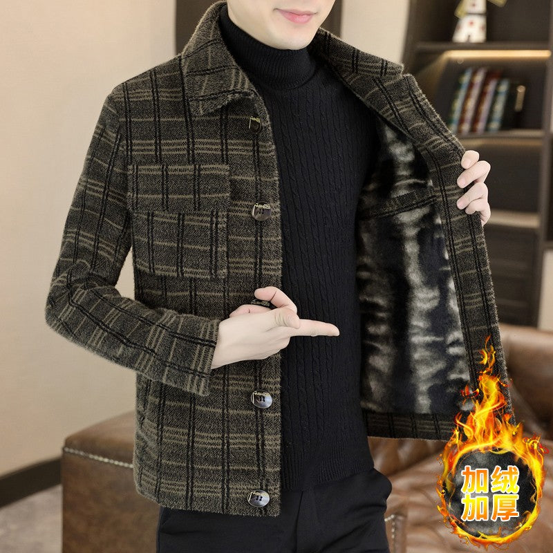 2023 Winter Plaid Woolen Jackets Men Fashion Slim Fit Thickened and Warm Trench Coat Casual Business Streetwear Overcoat M-4XL