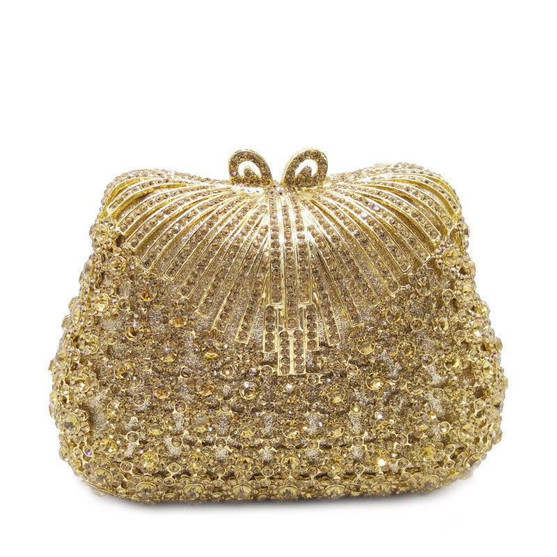 Women Gold Color Flower Rhinestones Clutch Bags Crystal Evening Purse Stones Metal Clutches Small Minaudiere Handbag Wedding Bag