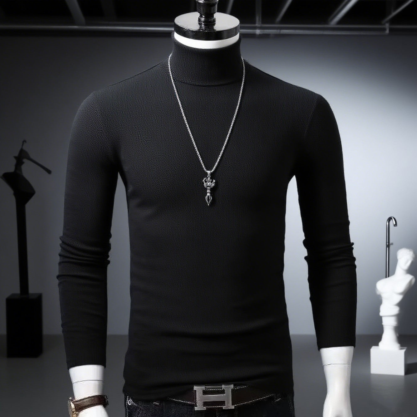 Men's Original Shirts Fall/Winter T-Shirt Fashionable Inner Wear for Men Slim Fit Turtleneck Shirt Solid Black Long Sleeve Shirt