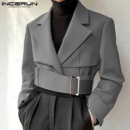 Fashion Well Fitting Tops INCERUN New Men Deconstruct Metal Buckle Suit Coat Casual Streetwear Cropped Long Sleeved Blazers 2025