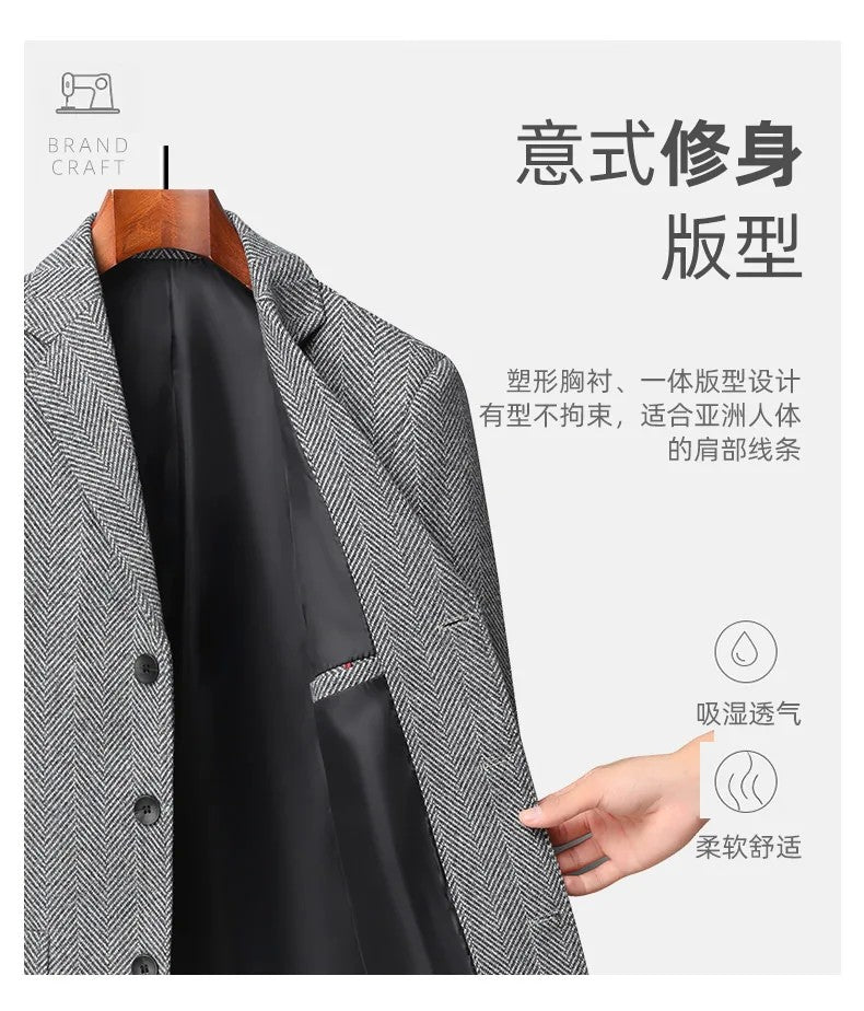 Mens Blazer Fashion Business Handsome Gentleman Korean Version of British Style Leisure Slim Solid Color Wedding Work Blazer