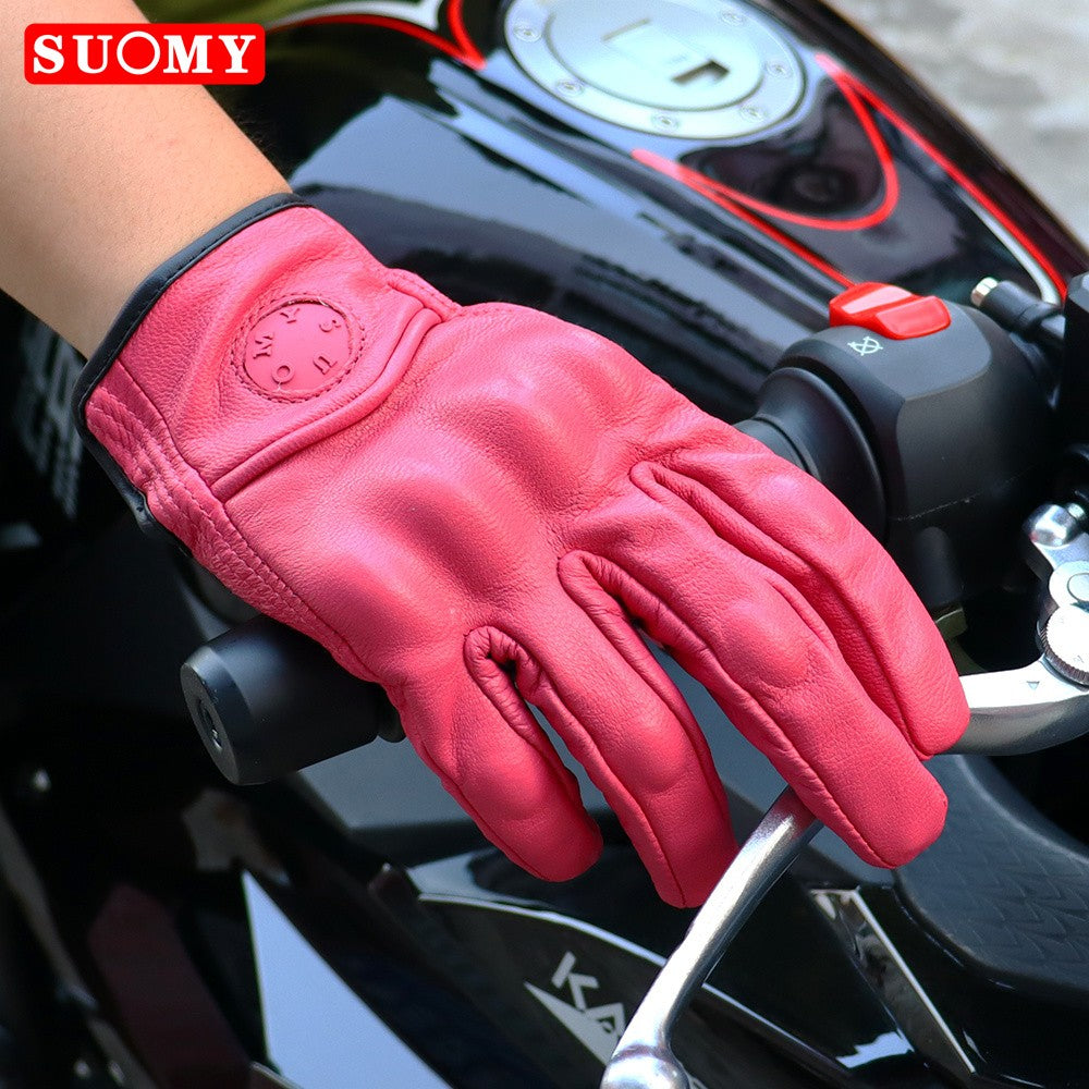 Luvas de motociclismo de couro de cabra Suomy Vintage, de verão, marrons, retrô, para motociclistas masculinos, luvas de motocross femininas, Luvas