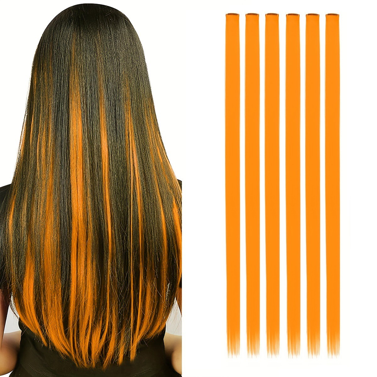 6 Pcs Clip Extensions, 24 Inch Colored Hair Extensions Party Highlights Long Straight Synthetic Hairpieces for Women Kids Girl