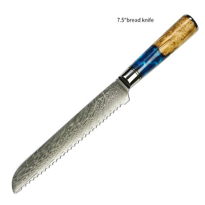 Conjunto de Facas de Cozinha Amber Hot selling 67 Camadas de Aço Damasco Lâmina Super Afiada Fio 10Cr15CoMoV com Cabo de Resina e Madeira
