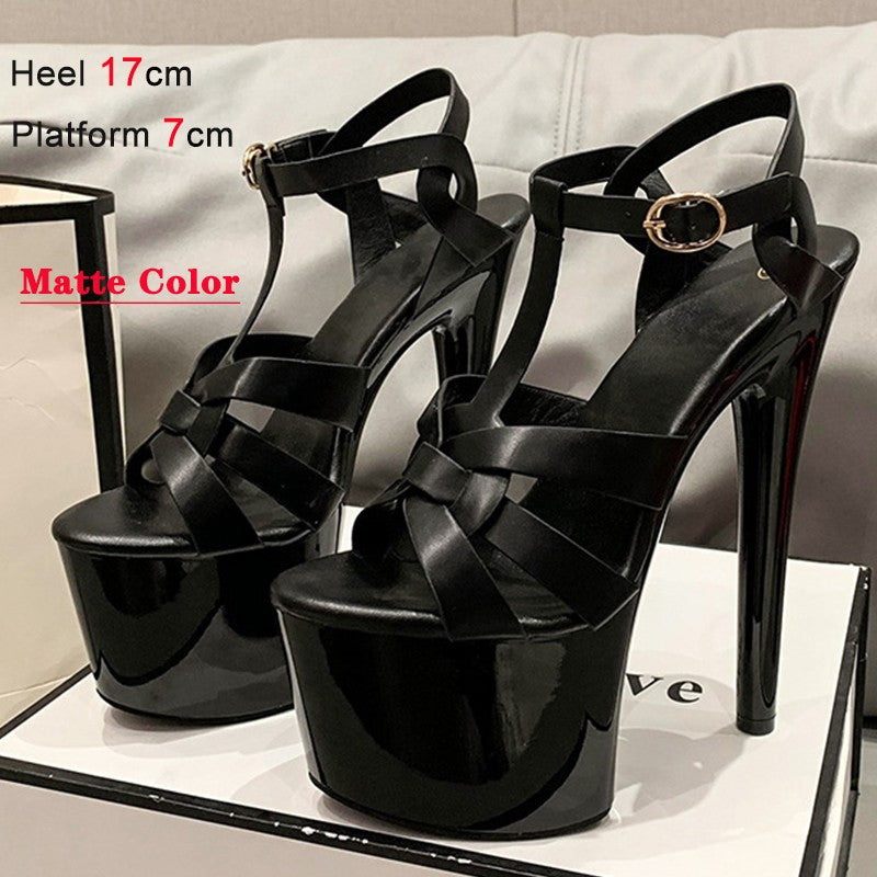 7Inches 17cm Beige Club High Heels Starry Sky Platform Party Pole Dance Women Sandals High-heeled Sandals Gothic Fetish Pumps