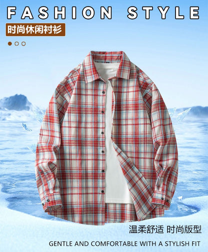 Men Shirt Plaid Flannel Long Sleeve Oversized Loose Cotton Casual Male Youth Comfortable Soft Fall Streetwear Formal Dress Shirt