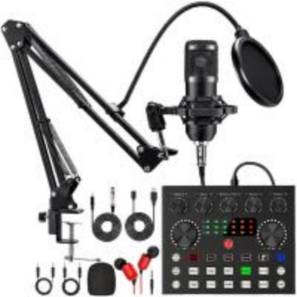 Kit Profissional de Microfone e Placa de Som para Podcast para PC, Smartphone, Laptop, Computador, Gravação de Vlog, Transmissão ao Vivo e YouTube