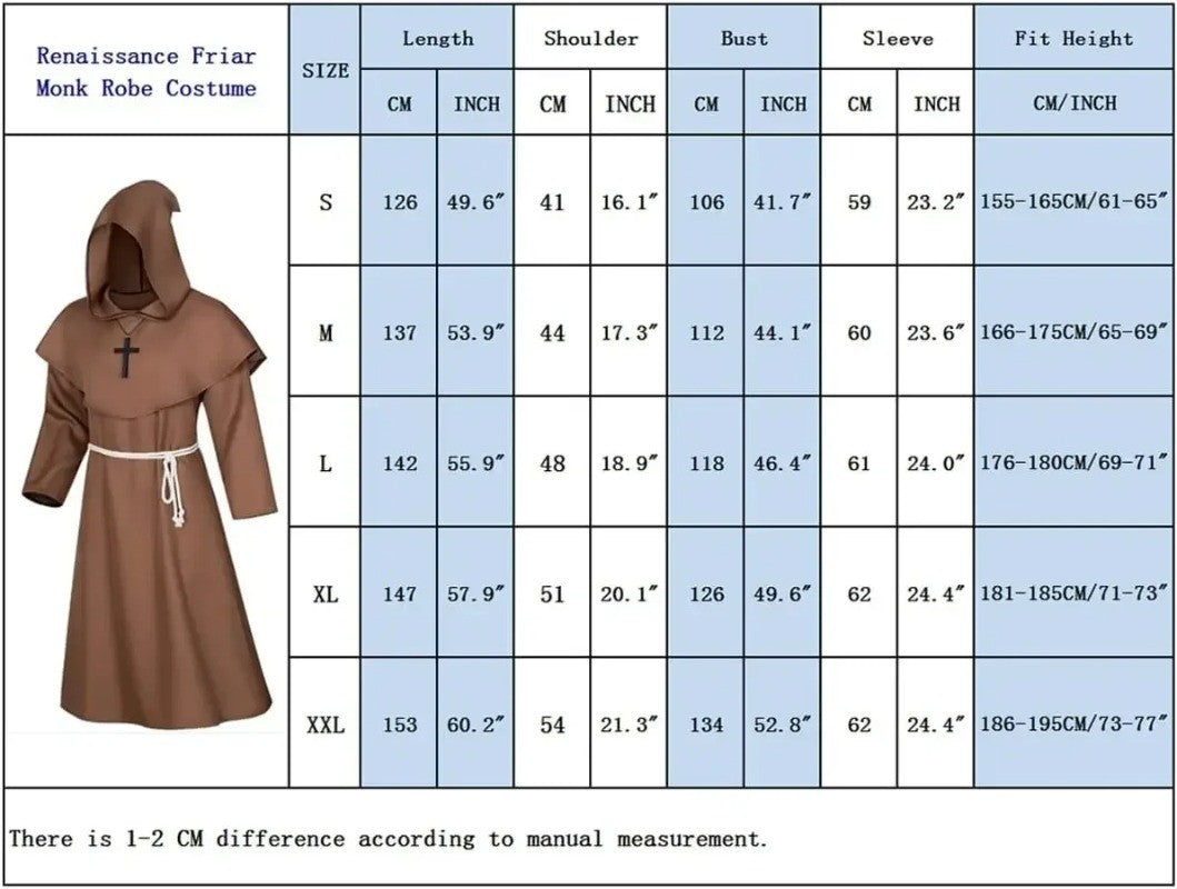Retro Priest Robe Halloween Cosplay Costume Wizard Fancy Punk Cloak Mask Medieval Monk Robe Hooded Monk Cowl
