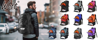 Wolt | Basketball Backpack Large Sports Bag with Separate Ball holder & Shoes compartment, Best for Basketball, Soccer, Voll