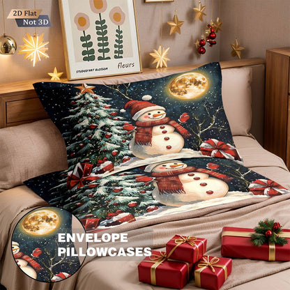 3pcs Christmas snowman reindeer red print coreless duvet set multi size bedroom bedding holiday decoration soft machine washable
