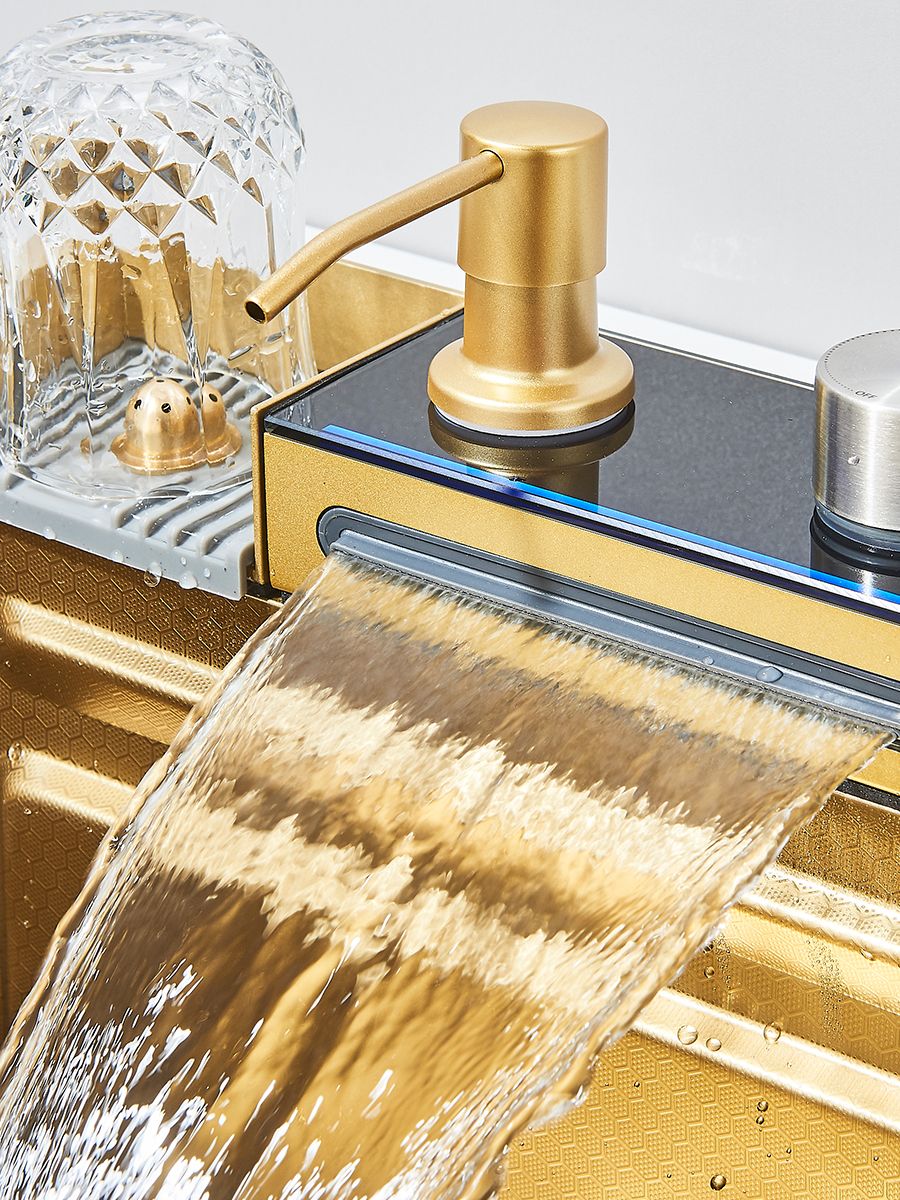 Large 304 Kitchen Sinks 75x45cm Stainless Steel Kitchen Waterfall Sink Digital Display Large Single Sink Dish Washer Faucet