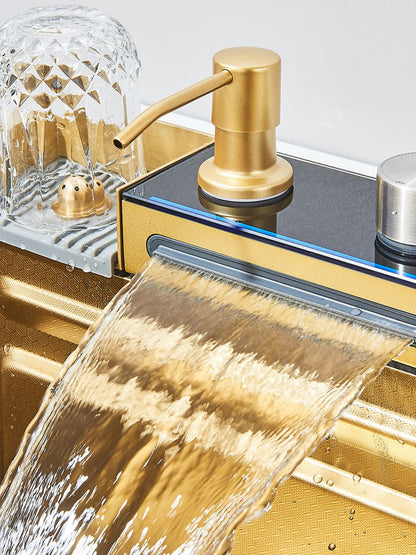 Large 304 Kitchen Sinks 75x45cm Stainless Steel Kitchen Waterfall Sink Digital Display Large Single Sink Dish Washer Faucet