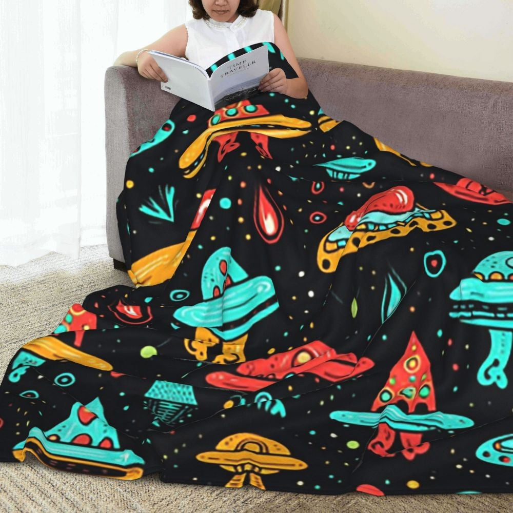 Aliens And UFOs Pattern  Blanket Flannel Sofa Throw Blanket Multi-function for Home Bedroom Office Throws Bedspread Quilt