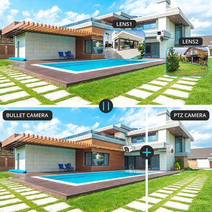 9MP WIFI IP Camera Three Lens Dual Screen With 8X Zoom 6MP PTZ Camera Ai Auto Tracking Security Video Surveillance Camera iCSee