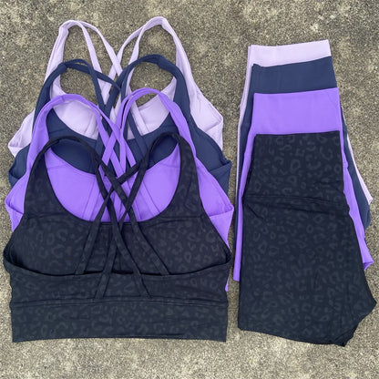 Yoga Shorts Set Gym Sports Set Women Workout Clothes 2 Piece Fitness Suit Cross Straps Bra High Waist Shorts Running Tracksuit