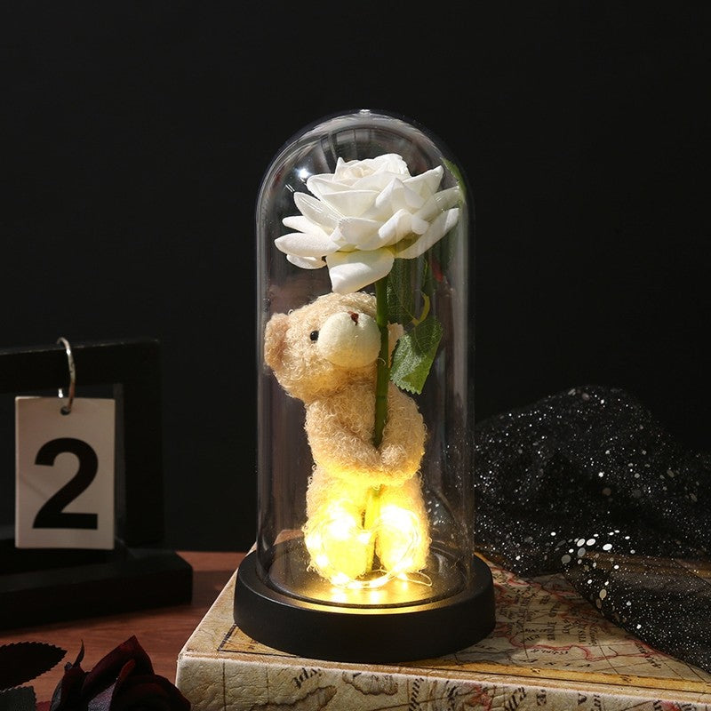 Artificial Rose Flowers Eternal Rose LED Light Foil Flower in Glass Cover Simulation Rose Flower Christmas Teachers' Day Gifts