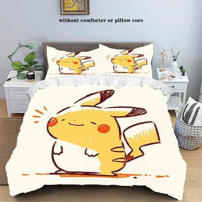 Pokemons Cartoon Anime Bedding Set Kawaii Pikachu Gengar Eevee Charizard Quilt Duvet Cover Pillowcase Kid Bed Set Twin King Size