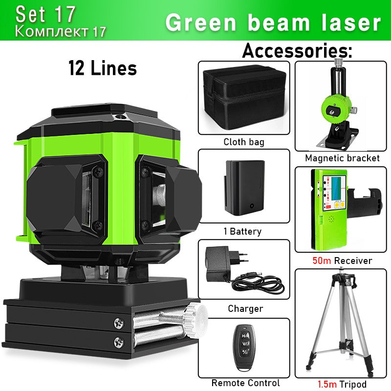 Nível a Laser Clubiona 16/12 Linhas linha verde Autonivelante 360 Horizontal e Vertical Nível a Laser de Feixe Verde Super Potente
