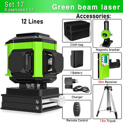 Nível a Laser Clubiona 16/12 Linhas linha verde Autonivelante 360 Horizontal e Vertical Nível a Laser de Feixe Verde Super Potente