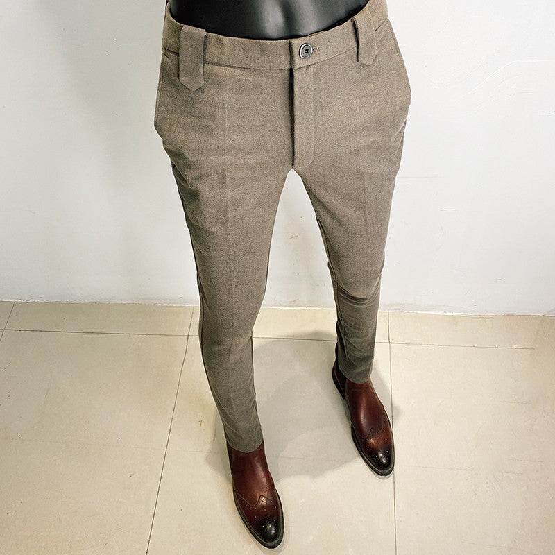Calça Social Masculina Outono Inverno Engrossada Casual Slim Fit Reta Formal Negócios Lã Tecido Calça Social Escritório