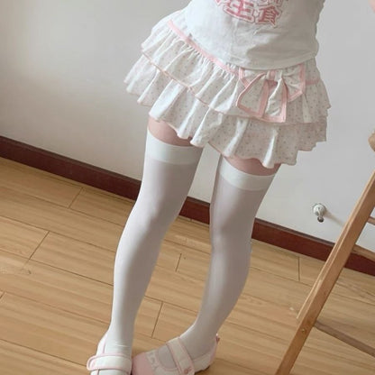 Deeptown Harajuku Y2k Lolita Mini Skirt Women Bow Japanese Style Kawaii Pleated Skirts Sweet Dot Ruffles Cake Layered Skirts