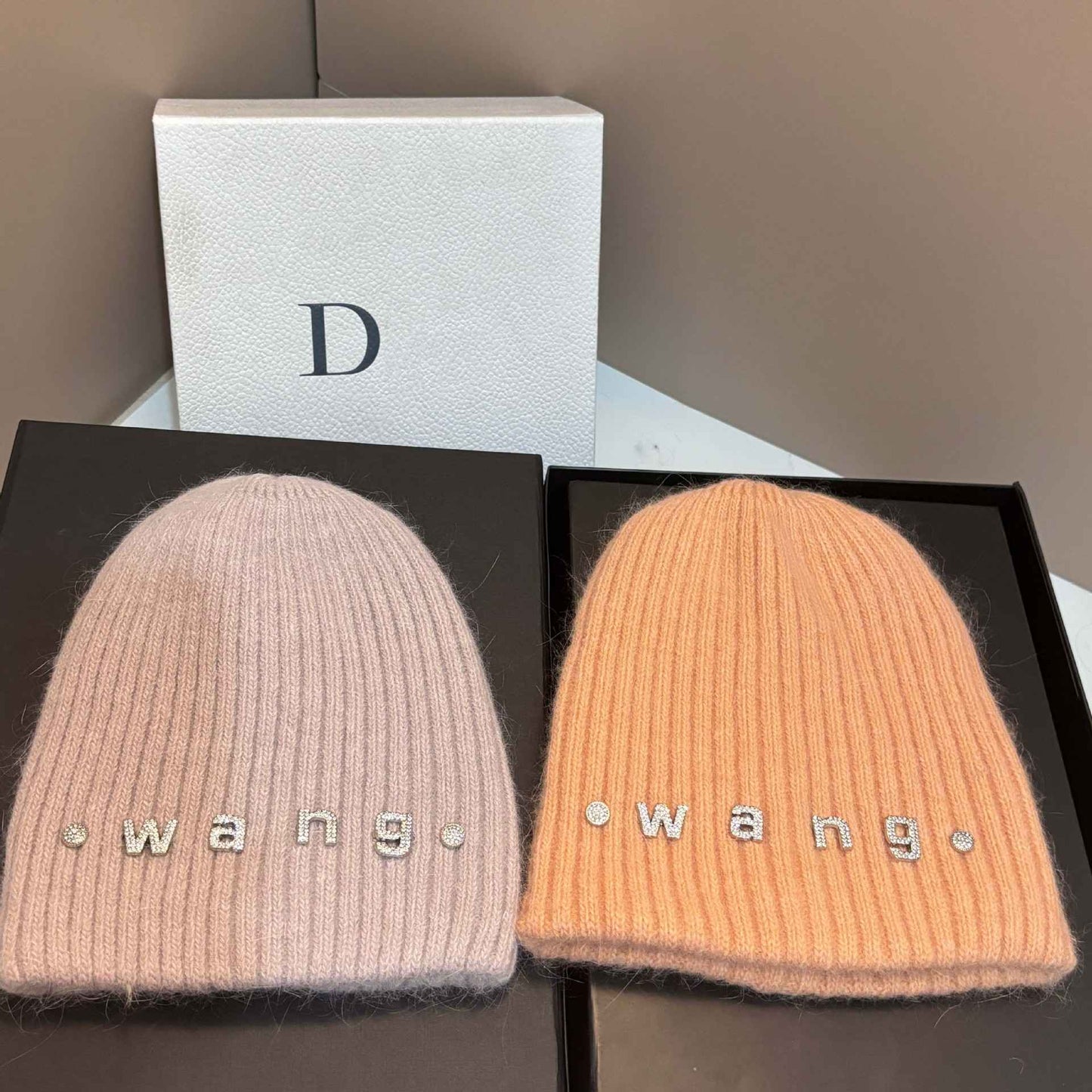 Simple Rabbit Hair Knitted Beanie for Women Outdoor Winter Warm Hat with Ear Flaps Basic Stretchable Skull Cap