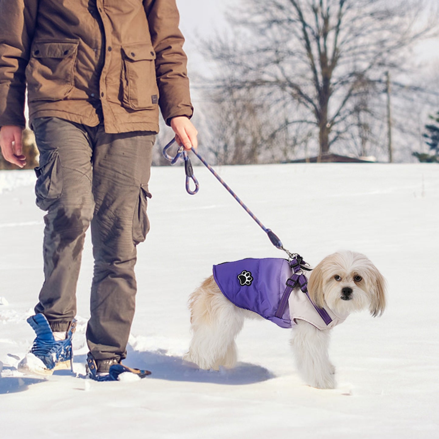 Jaqueta para Cães de Estimação com Arnês Inverno Quente Zíper nas Costas Casacos para Cães Pequenos, Médios e Grandes Roupas Refletivas Corta-vento Grossas