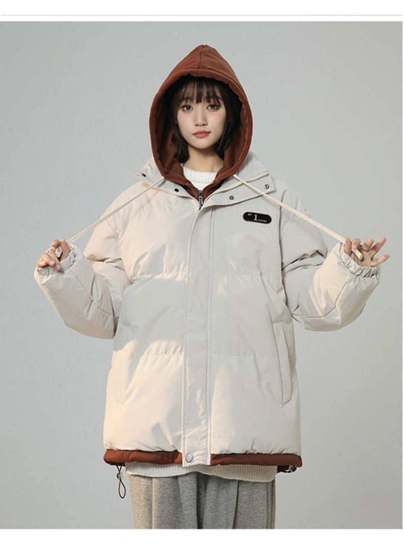 Korean Version New Fashion Letter Patch Fake Two Piece Cotton-padded Jacket Y2K Harajuku Vintage Thick Bread Loose Student Coats