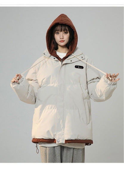 Korean Version New Fashion Letter Patch Fake Two Piece Cotton-padded Jacket Y2K Harajuku Vintage Thick Bread Loose Student Coats