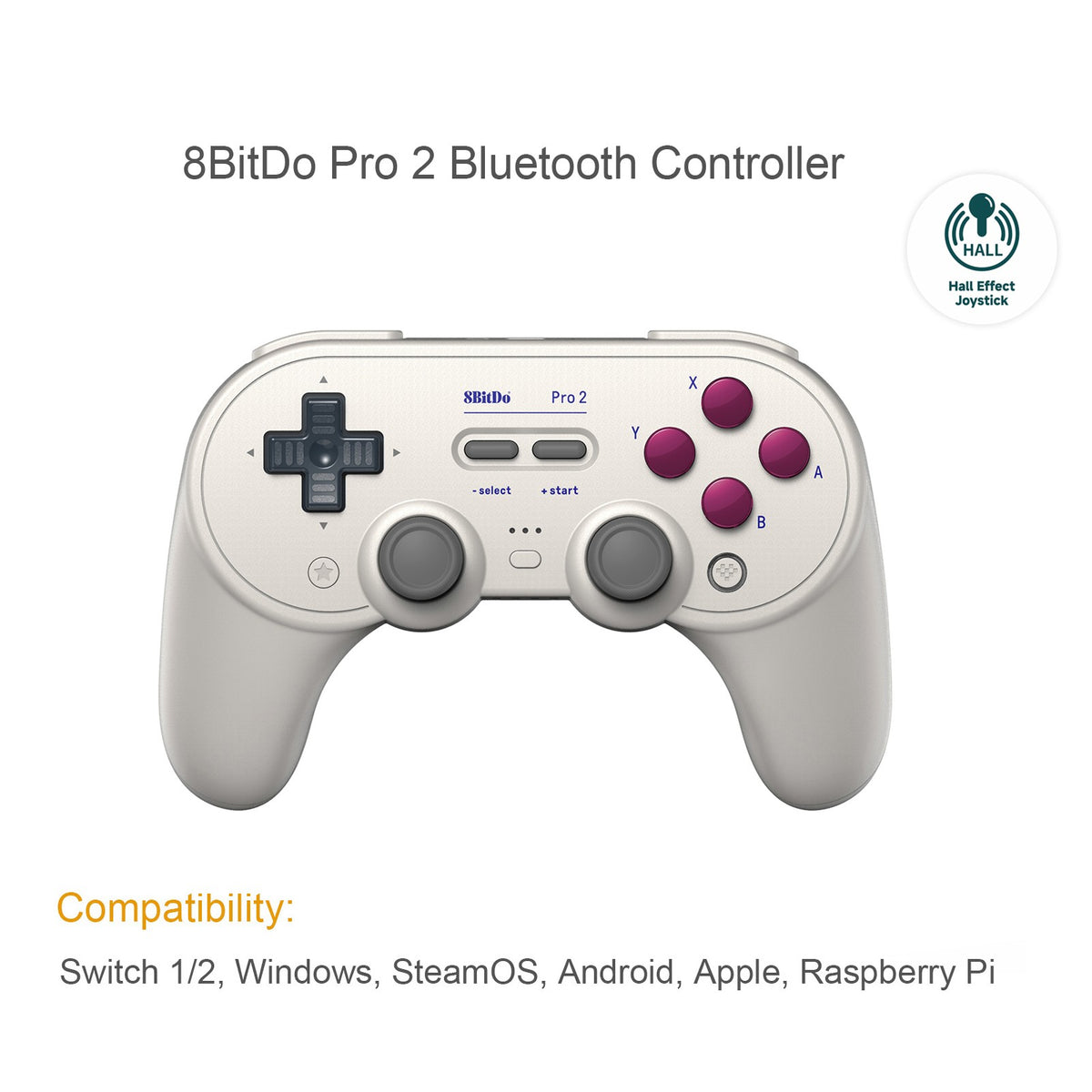 8BitDo Pro 2 Bluetooth Controller Hall Effect Joystick Gamepad for Apple Nintendo Switch 2 PC MacOS Android Steam Deck