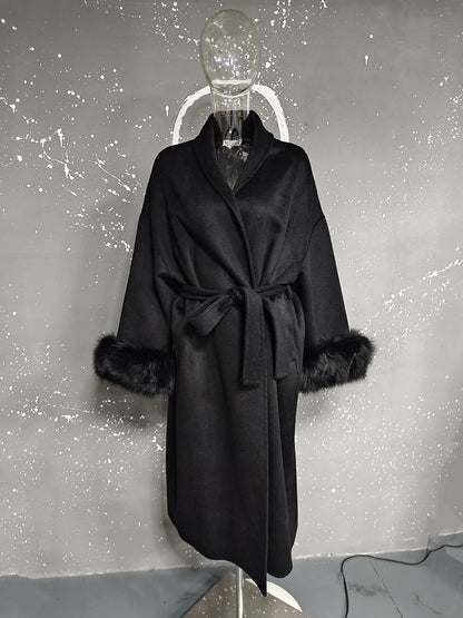 UCXQ Casaco Feminino Elegante OL para Escritório com Retalhos de Pelo Manga Comprida Lã Jaqueta de Roupa Feminina Bonita Outono Inverno 2025