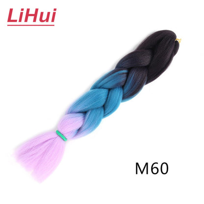 Cabelo Sintético Trança Jumbo 24 Polegadas Ombre Jumbo Extensão de Cabelo para Mulheres Tranças DIY Roxo Rosa Amarelo Cinza Lihu