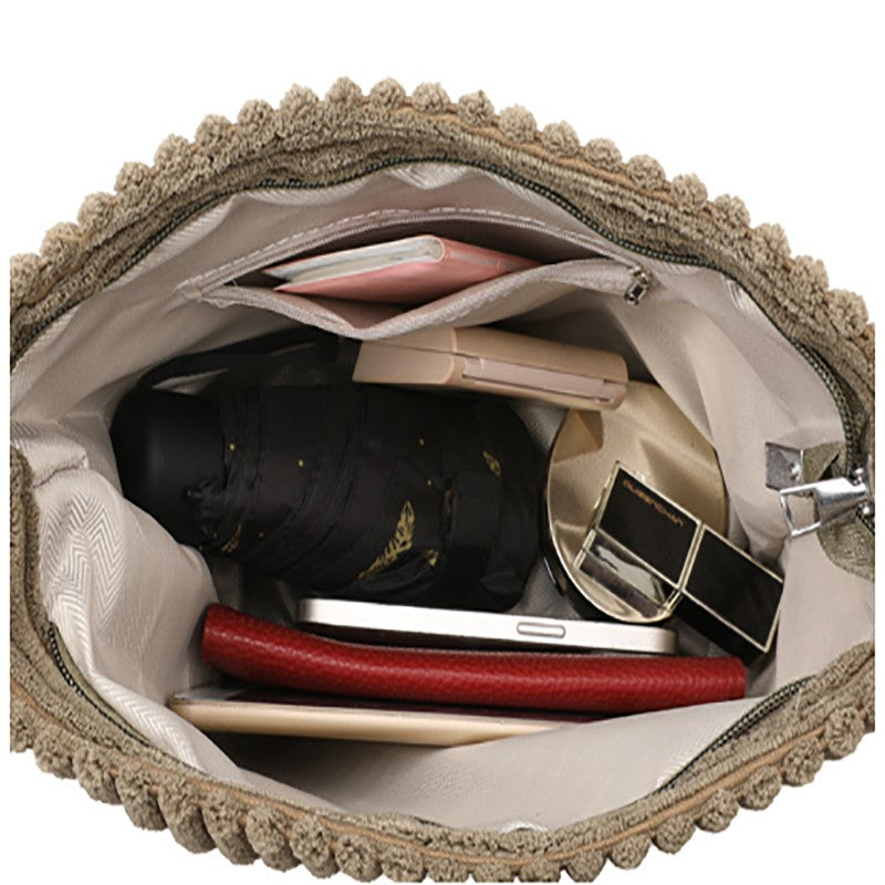 Women's Corduroy Shoulder Bags Large Capacity Solid Color Handbags Daily Commuting Crossbody Bags