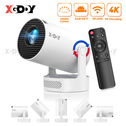 Projetor XGODY 4K HY300 Pro+ com alto-falante de 5W integrado 1280*720P Android 11 12000 Lumens Wifi6 BT5.4 Projetor Externo Portátil