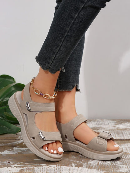 Women's Solid Color Casual Sandals, Platform Ankle Buckle Soft Sole Walking Wedge Shoes, Slingback Summer Shoes