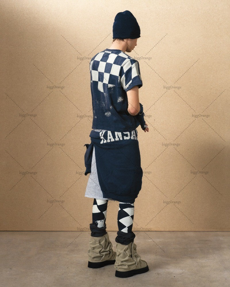 2025 Trendy Brand Streetwear Y2K Harajuku Retro Plaid Graphic Tops Men High Street Punk Casual Loose Oversized T-shirts Women