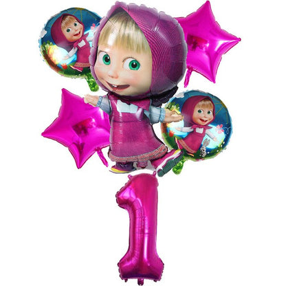Masha and The Bear Theme Birthday Party Supplies Girls Masha Tableware Set Balloons Plates Cups for Kids Party Baby Shower Decor