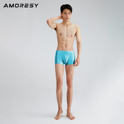 AMORESY Men's Satin Glossy Boxer Shorts Breathable High Elastic Sports Thin Soft Brief Swimming Fitness Solid Leggings Underwear