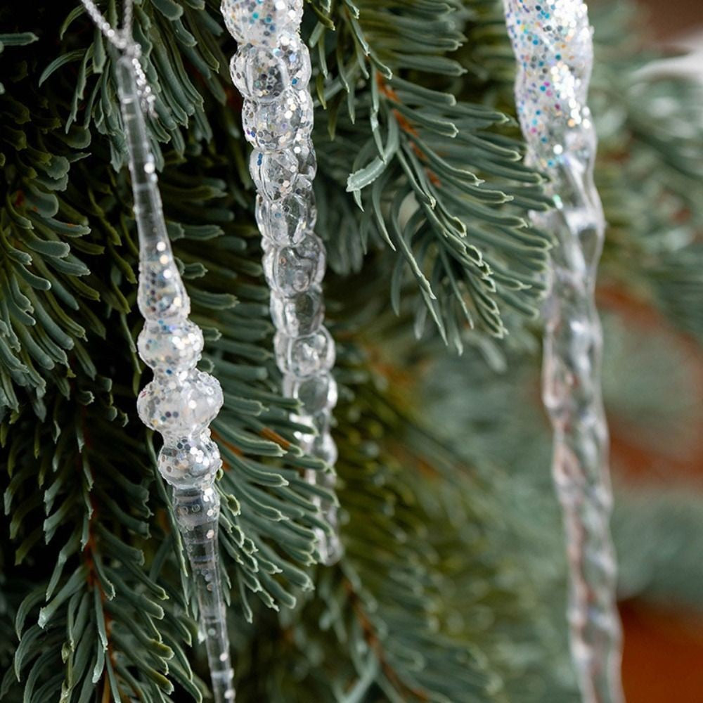 High Quality Crystal Clear Christmas Tree Ornaments Acrylic Glitter Icicle Decorations Transparent Hanging Party Holiday Decor