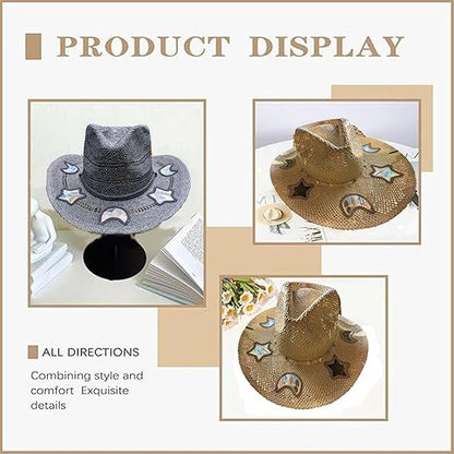 Moon Star Sequin Suncatcher Cowgirl Hats INS Fashion Summer Beach Women Straw Sun Hat Hollow Out Bohemian Western Cowgirls Hats