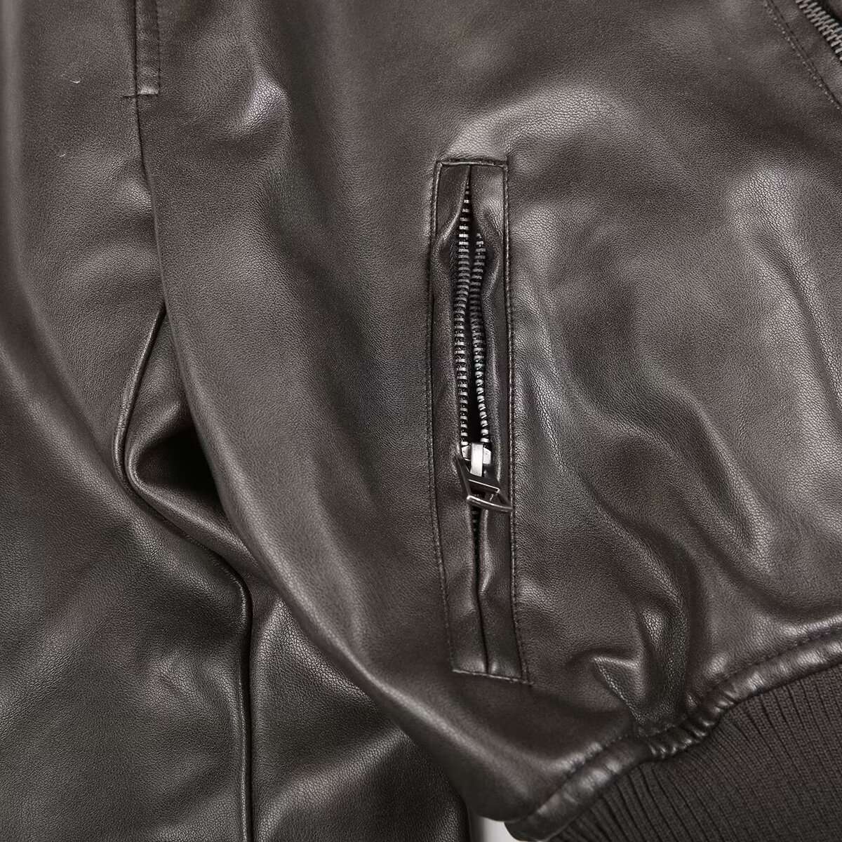 BSK&TRAF Hot Girl Stand Collar Distressed Faux Leather Bomber Jacket 2025 Women's Fashion Commuter Leather Jacket