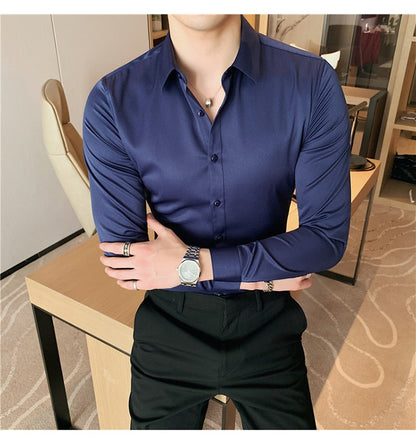 Plus Size S-7XL High Quality Men Dress Shirt 2024 Autumn Long Sleeve Solid Business Slim Shirts Homme Dress Social Casual Shirt