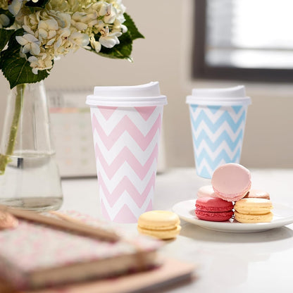100 PACK 12OZ Disposable Coffee Cups with Lids, To Go Coffee Cups with Lids Leak Proof, Pink Paper Cups for Cold/Hot Bev