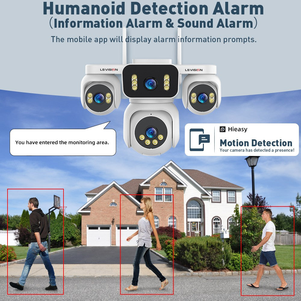 LS VISION 20MP IP Camera with 5m Cord 12X Zoom WiFi Security Cameras 4 Screens Night Vision Human Detection Auto Tracking HiEasy