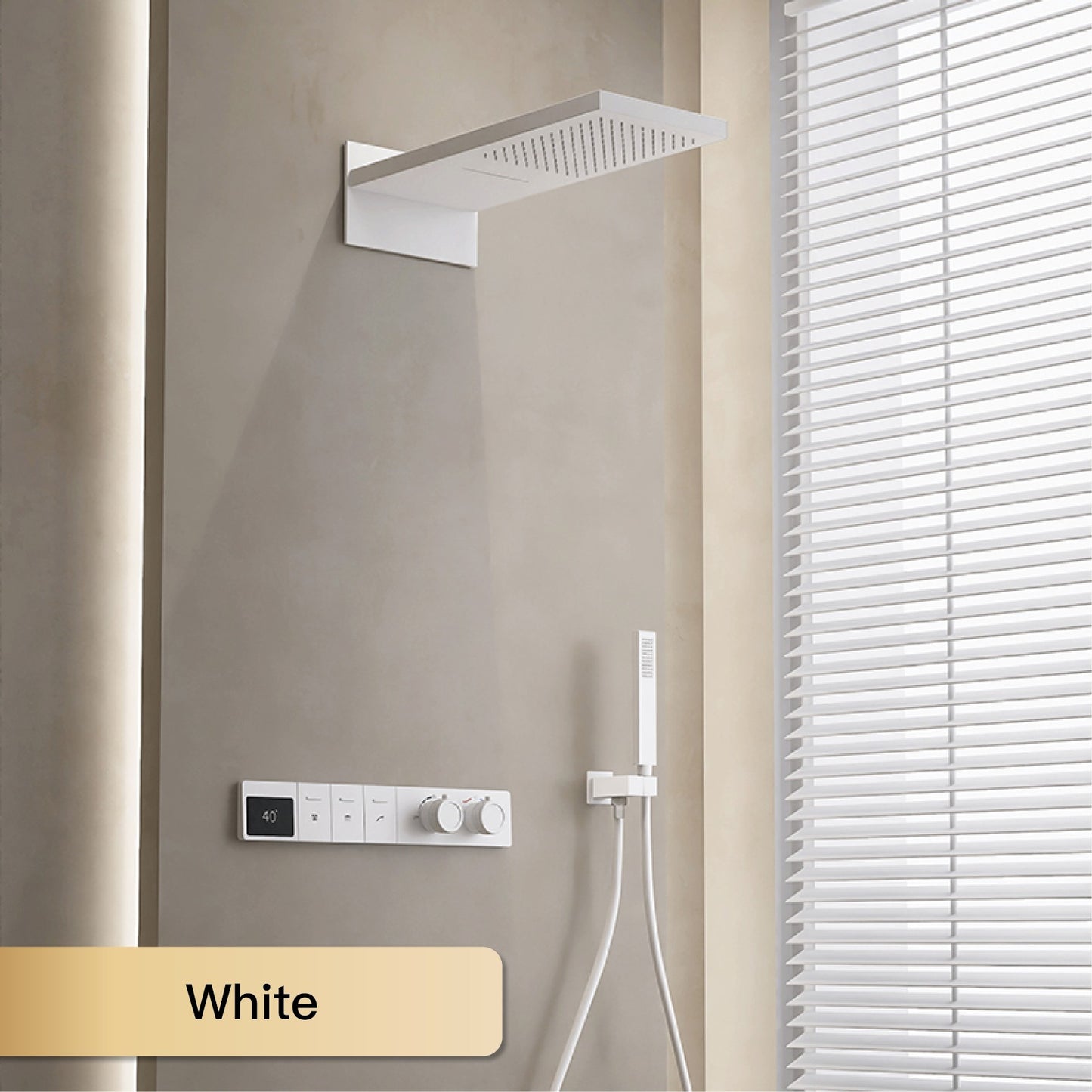 Sistema de chuveiro digital inteligente de latão branco luxuoso com design oculto Controle duplo de água quente e fria Torneira de parede