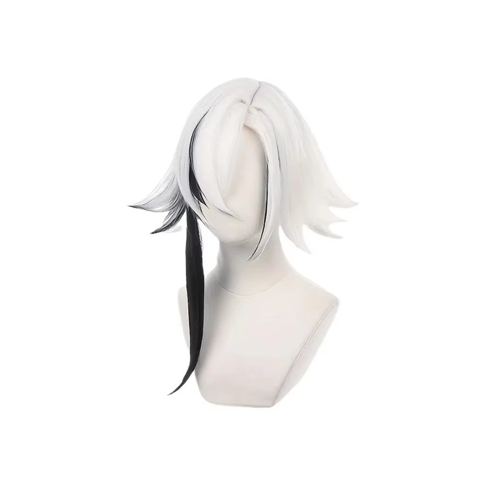 Peruca Cosplay Anime Arlecchino Curta Reta Branca Preta Cabelo Sintético Peluca Para Festival Frieren Adereços de Halloween