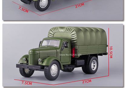 1:24 CA10 Vintage Truck Armored Car Model Toy Alloy Diecast Military Carrier Transport Vehicles Models Sound Light Kids Gifts
