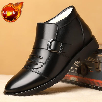 Botas de Neve Masculinas Couro Preto Estilo Britânico Sapatos de Inverno Masculino Casual Pelúcia Grossa Trabalho de Alta Qualidade Antiderrapante Forro de Lã Moda