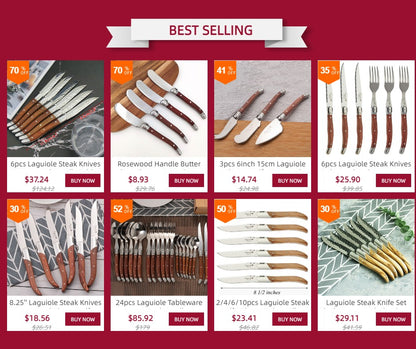 6-7pcs 9inch Stainless steel Laguiole Steak Knives Wooden Table Dinner Knifes Wood handle Japanese Cutlery  Korean Dinnerware