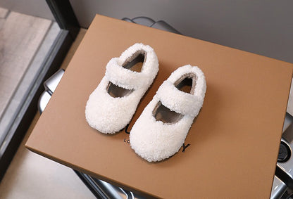 Children Fur Shoes 2024 Winter Kids Warm Plush Shoes For Girl Flat Loafers Moccasins Girls Casual Shoes Khaki, Beige
